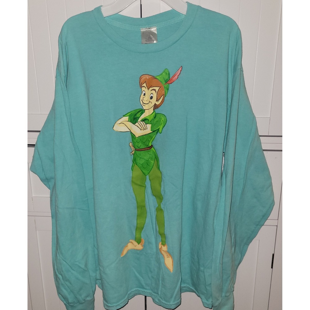 Disney Peter Pan Graphic Long Sleeve T-Shirt Teal‎ Blue Large 3L